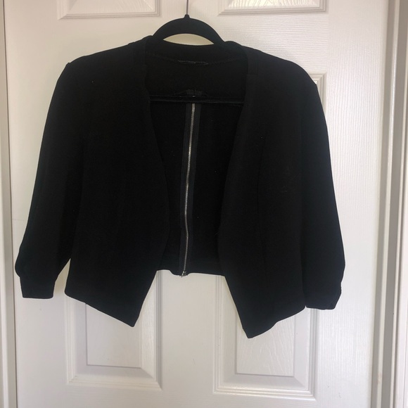 Black cropped blazer 3/4 sleeve - Picture 1 of 2